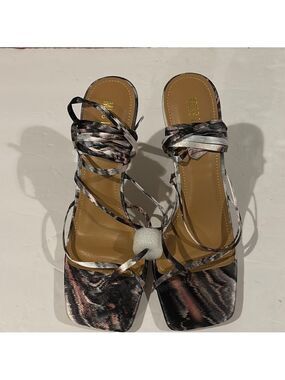 Miss Lola Black, Pink and Gray Strappy Sandals - Size 10